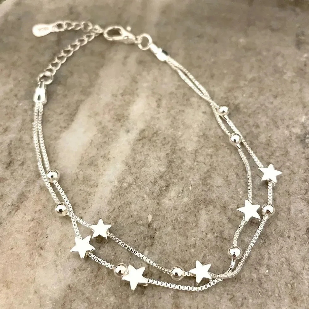 925 Sterling Silver Star Bracelet Silver Bead Bracelet Dainty Silver Bracelet